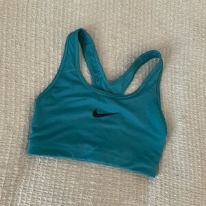 Nike Vintage Y2K Blue Dri Fit Sports Bra Athletic Crop Top Black Logo XS